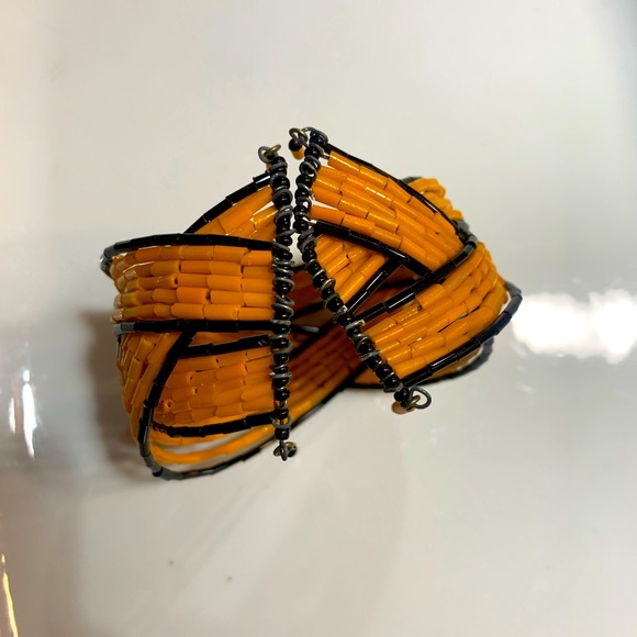 Orange and Black Beaded Cuff - Picture 3 of 3